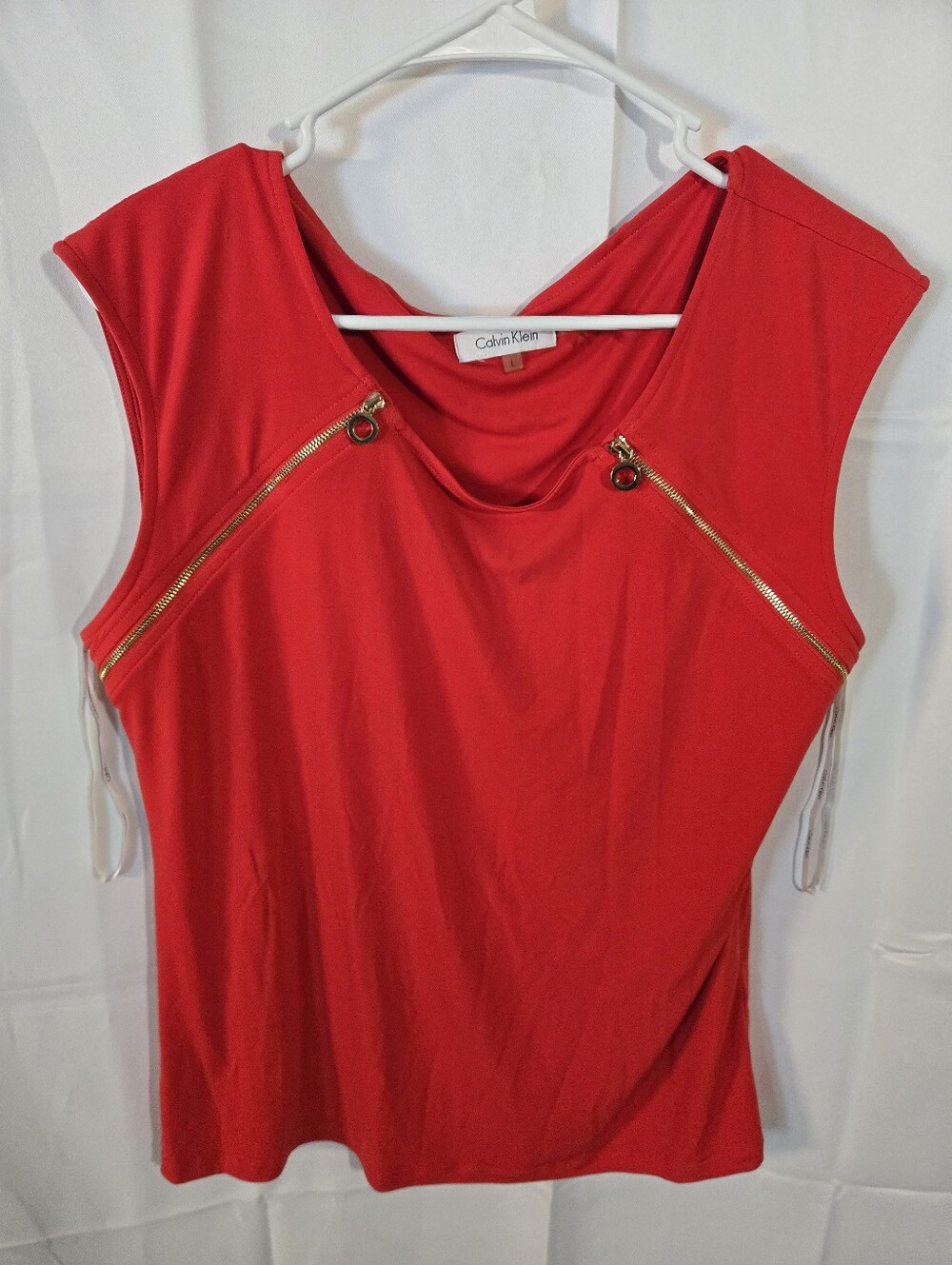 Calvin Klein Orange Red Sleeveless Zip-Accent Top